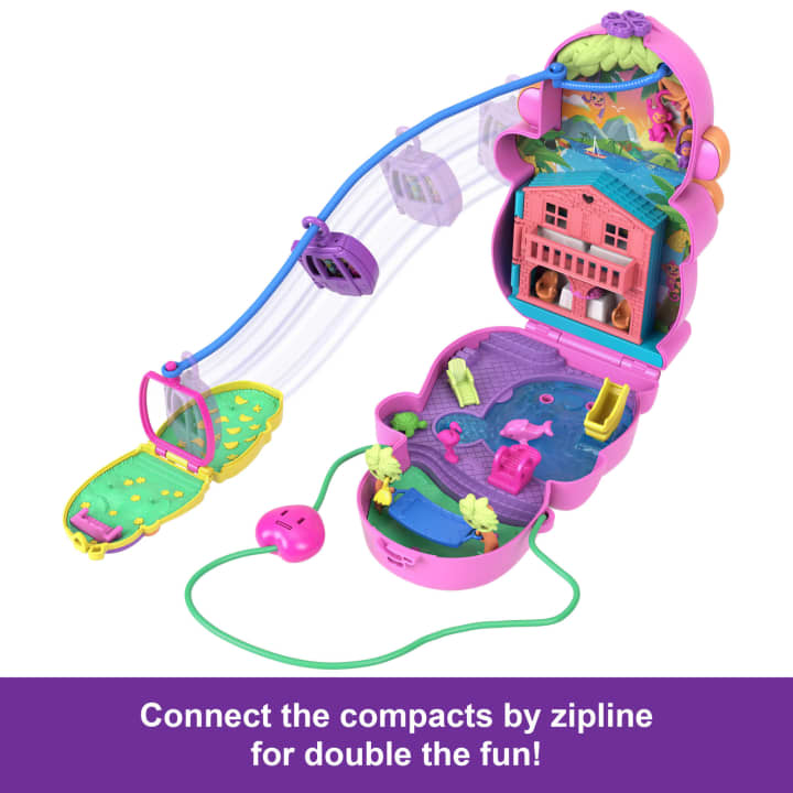 Polly Pocket - Large Wearable Compact Doll Playset - Momma Monkey & Baby - 14 Pcs