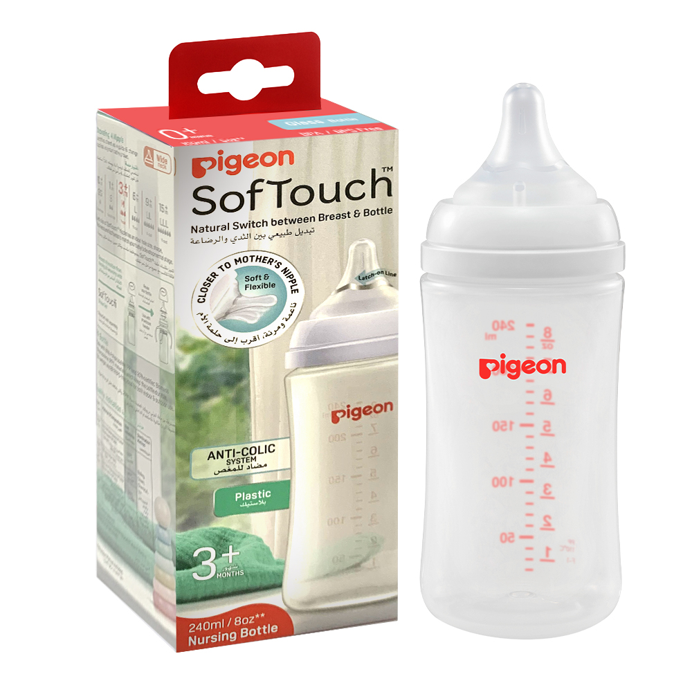 Pigeon Softouch Wide Neck Feeding Bottle - White - 240 ml
