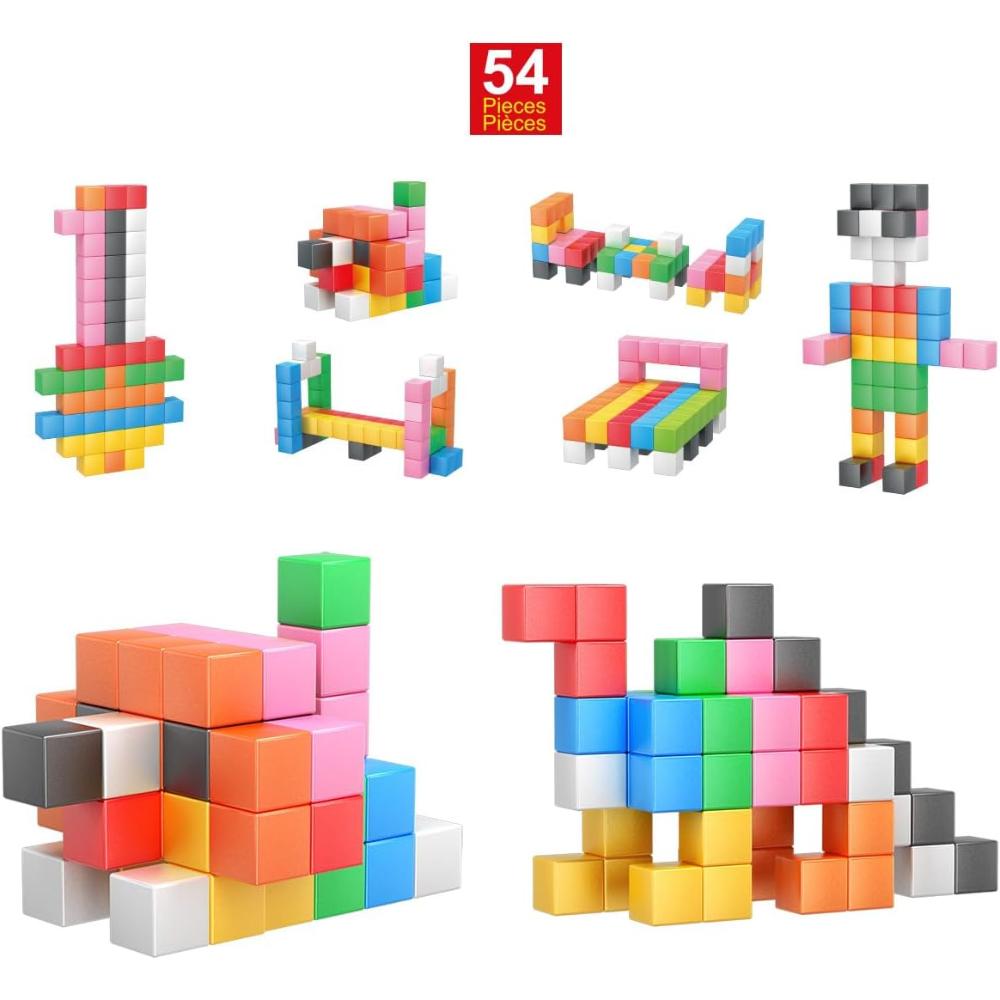 Picasso Tiles Learning Magnetic Cubes Blocks - Multicolor - 54 Pcs