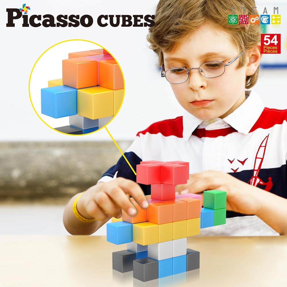 Picasso Tiles Learning Magnetic Cubes Blocks - Multicolor - 54 Pcs