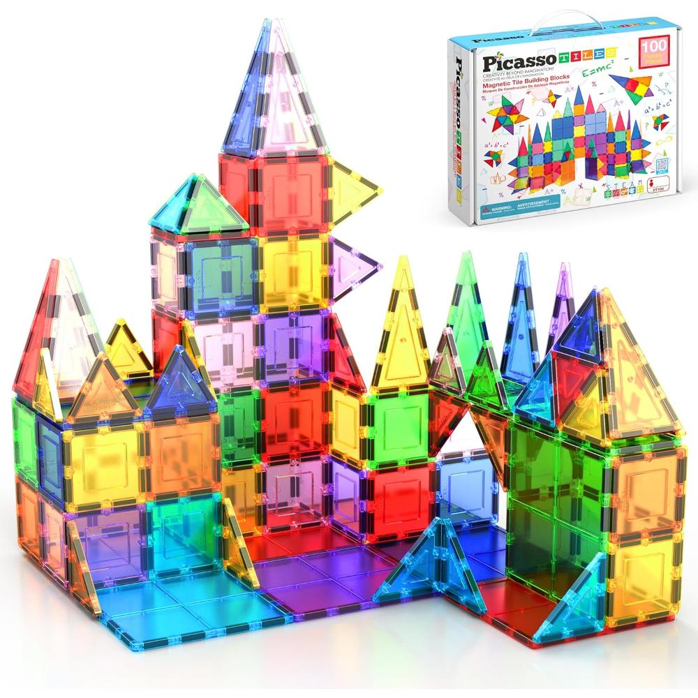 Picasso Tiles Magnetic Tile Building Blocks - Multicolor - 100 Pcs