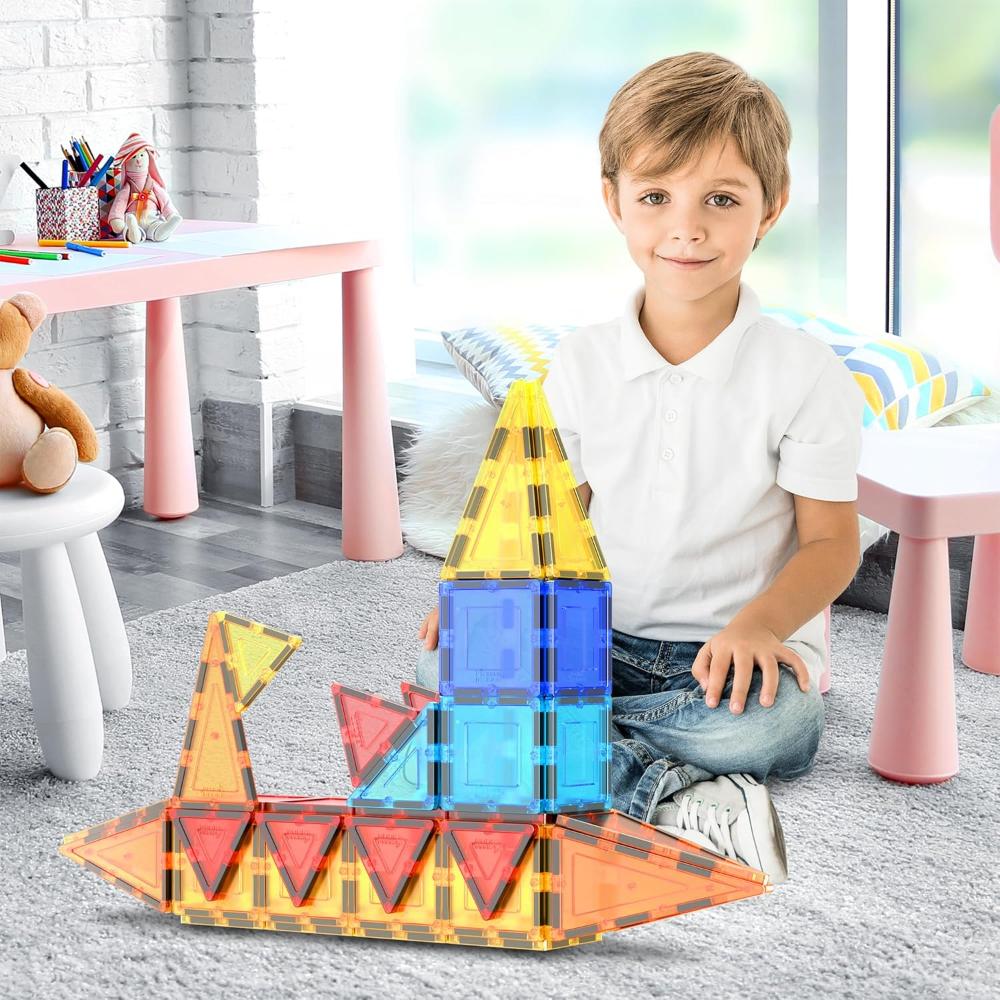 Picasso Tiles Magnetic Tile Building Blocks Set - Multicolor - 60 Pcs