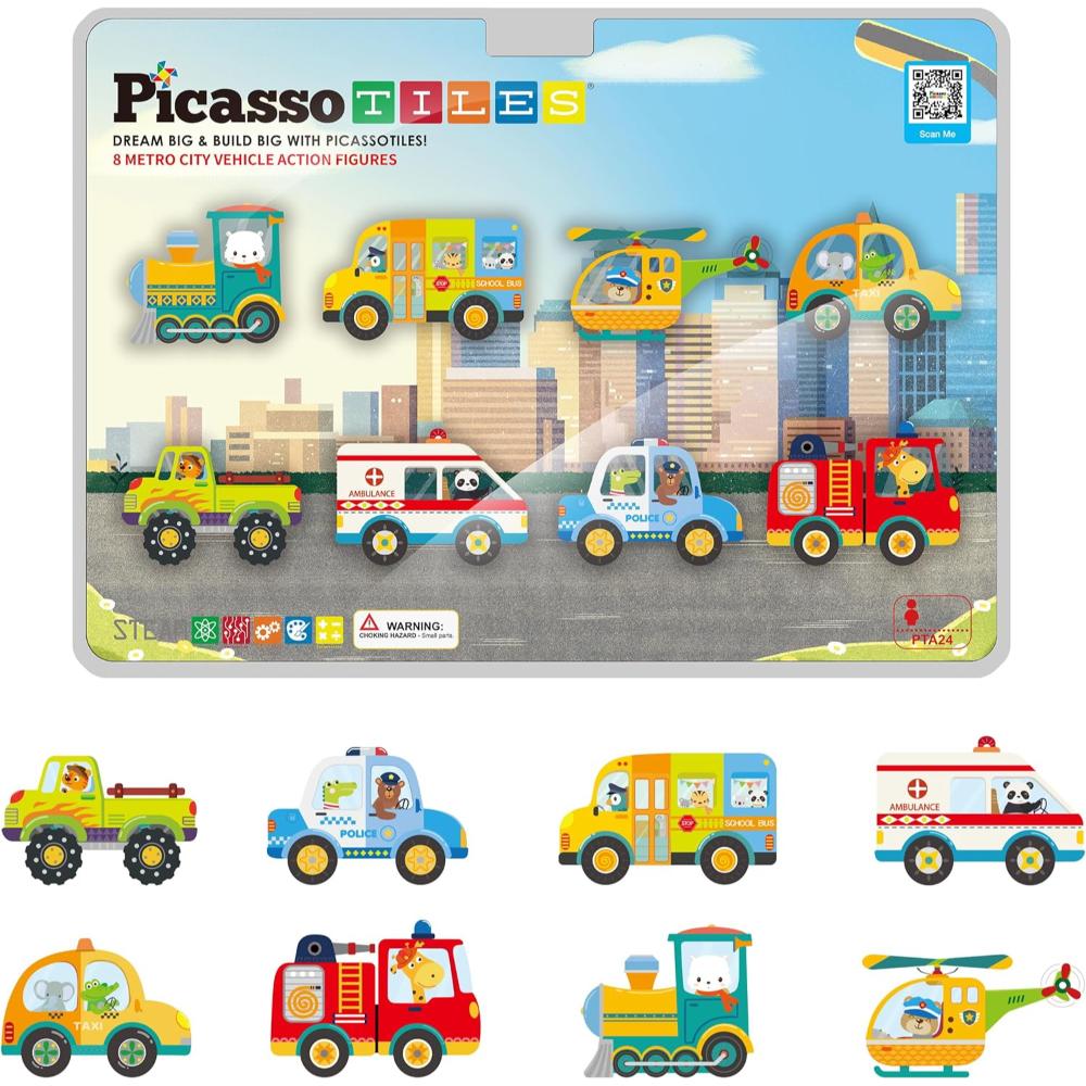 Picasso Tiles Magnetic Block Metro City Vehicles - 8 Pcs