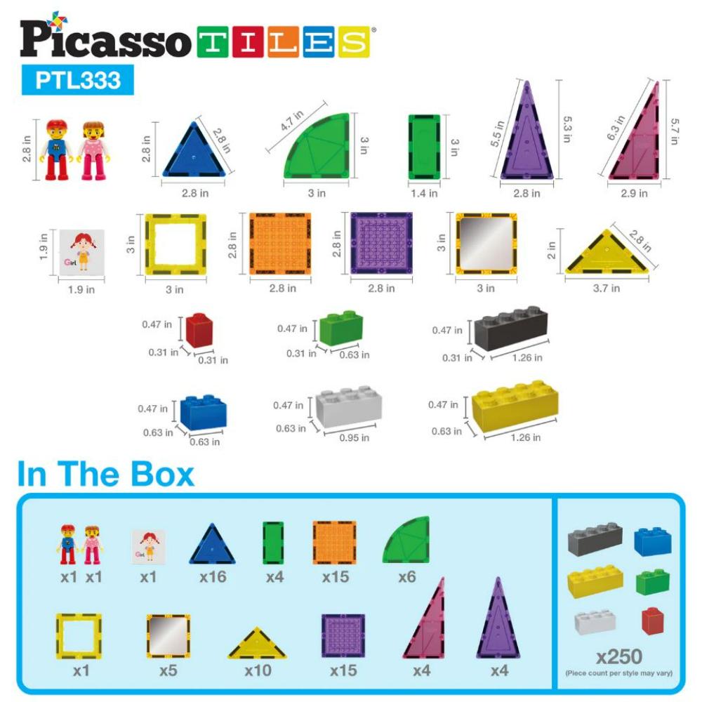Picasso Tiles - Magnetic Building Bricks And Tiles - 333 Pcs
