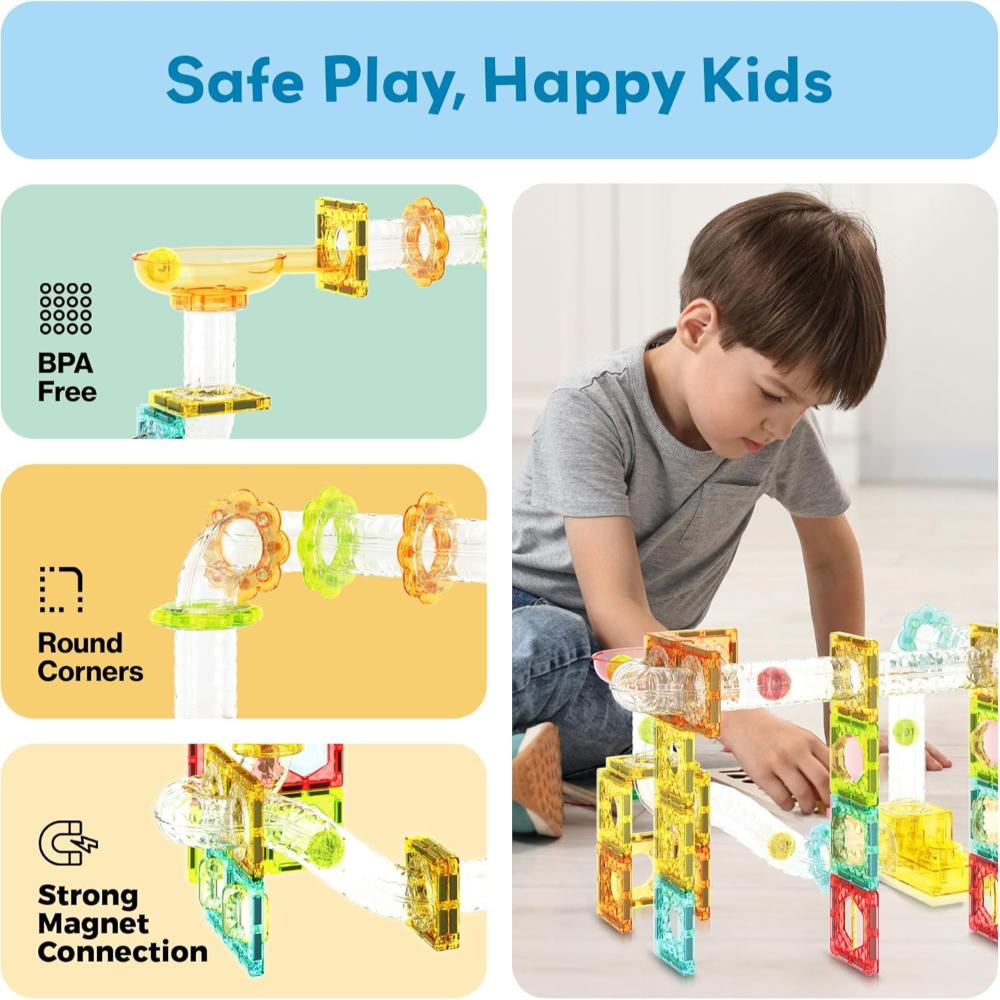 Picasso Tiles Travel Size Magnetic Marble Run With Launcher Playset - Multicolor - 100 Pcs