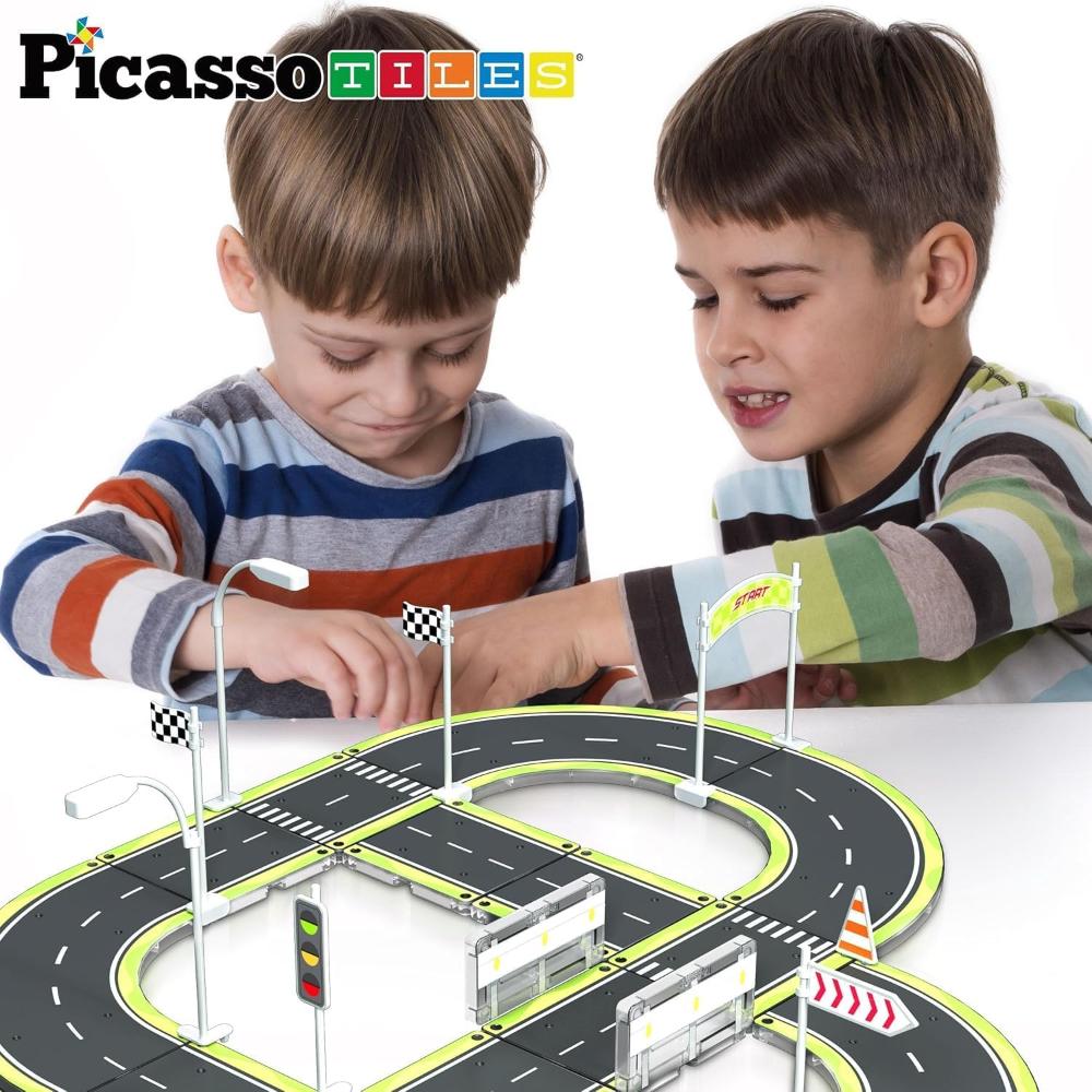 Picasso Tiles Magnetic Tiles Highway Printed Set - 28 Pcs