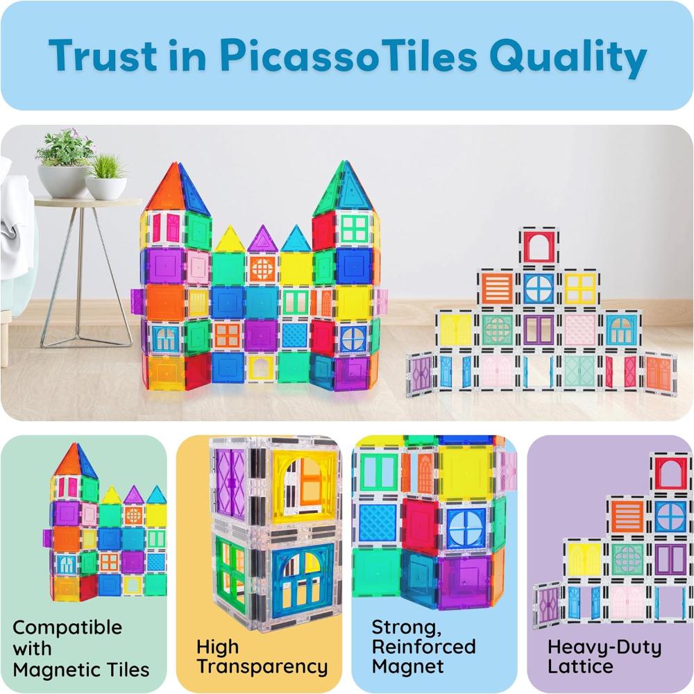 Picasso Tiles Magnetic Tiles Building Toy Set - Clip-On Window And Door - 40 Pcs