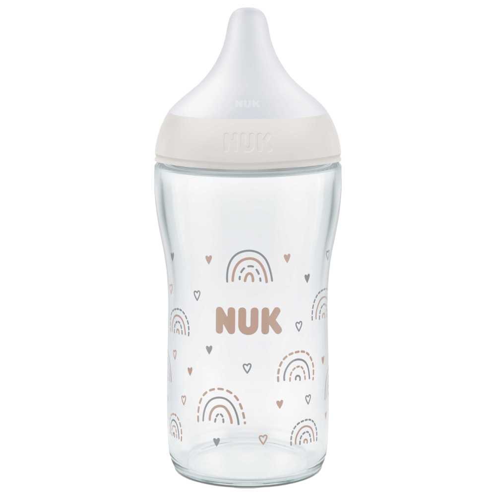 Nuk - Perfect Match Glass Baby Feeding Bottle With Soft Silicon Teat - Rainbow - 230 ml