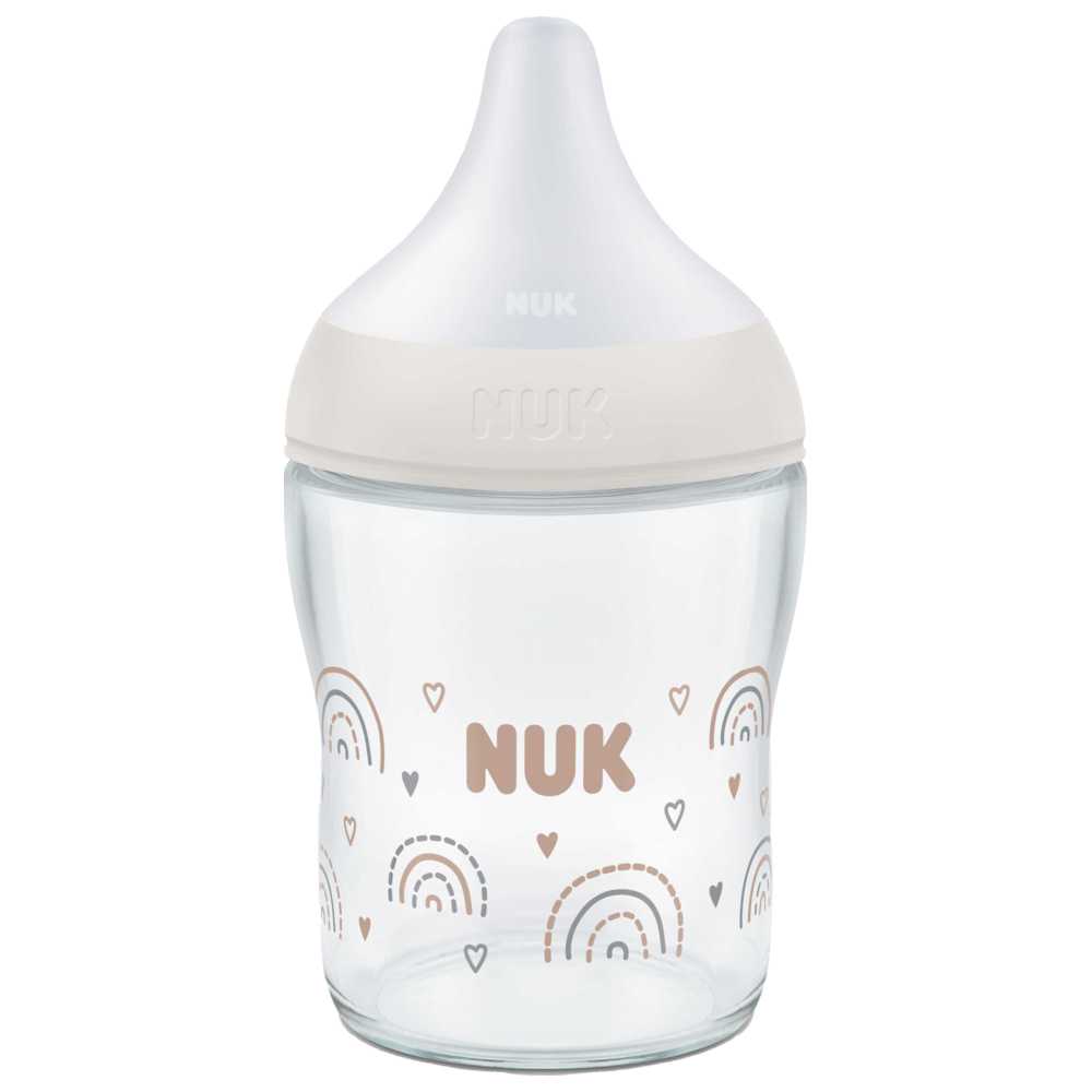 Nuk - Perfect Match Glass Baby Feeding Bottle With Soft Silicon Teat - Rainbow - 120 ml