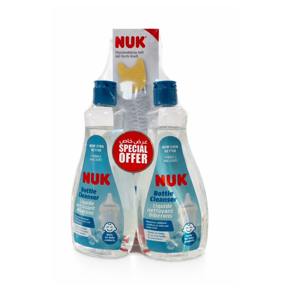 Nuk - Fragrance Free Twin Pack Baby Bottle Cleaner W/ 2-in-1 Bottle Brush - 3 Pc Set