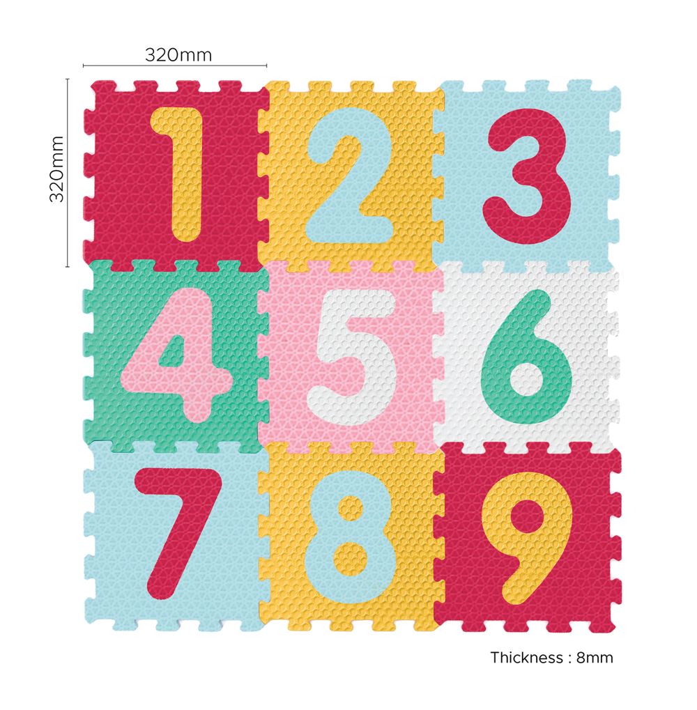 Sunta - Mix Textured Numbers Puzzle Baby Mat 9pcs