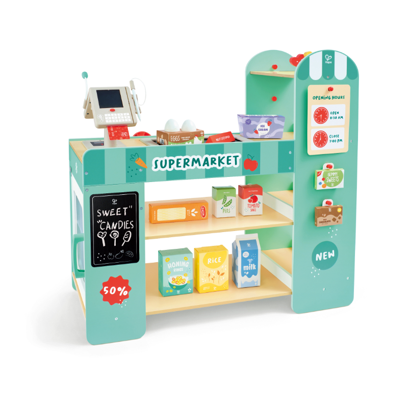 Hape - Smart & Wooden Supermarket Playset - 50 Pcs