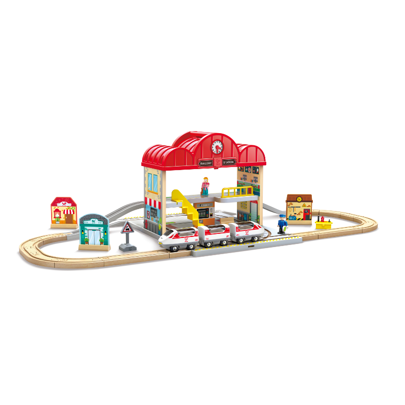 Hape - Portable Train Station Set - Multicolor - 40 Pcs