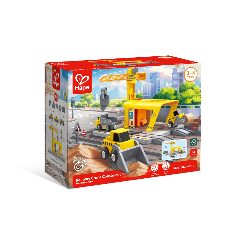 Hape - Railway Crane Construction Vehicle Playset - Multicolor - 14 Pcs