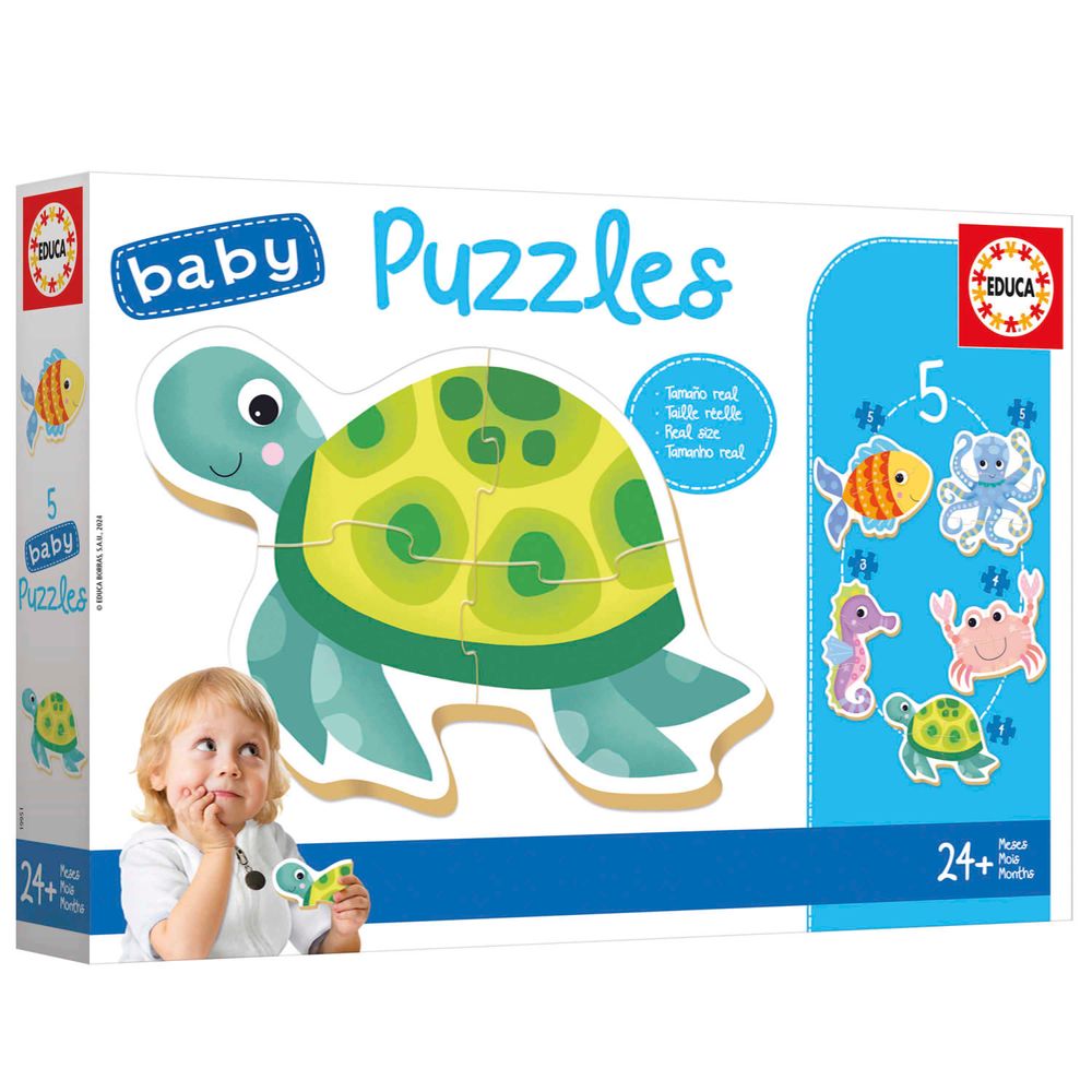 Educa - 5-In-1 Baby Jigsaw Puzzle Set - Aquatic Animals - 21 Pcs