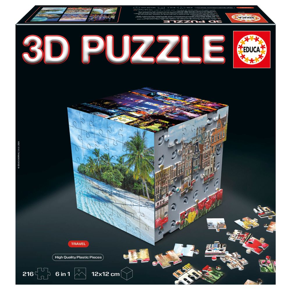 Educa - 6-In-1 3D Puzzle Cube Set - Travel - 216 Pcs