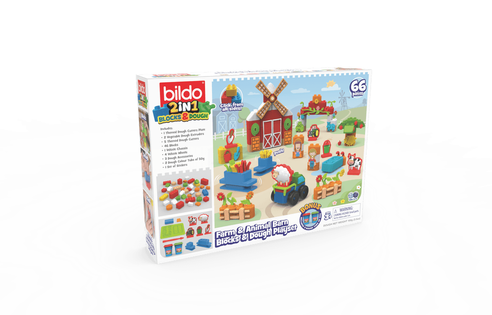 BILDO - Farm & Animal Barn - Blocks & Dough Set - 66pcs
