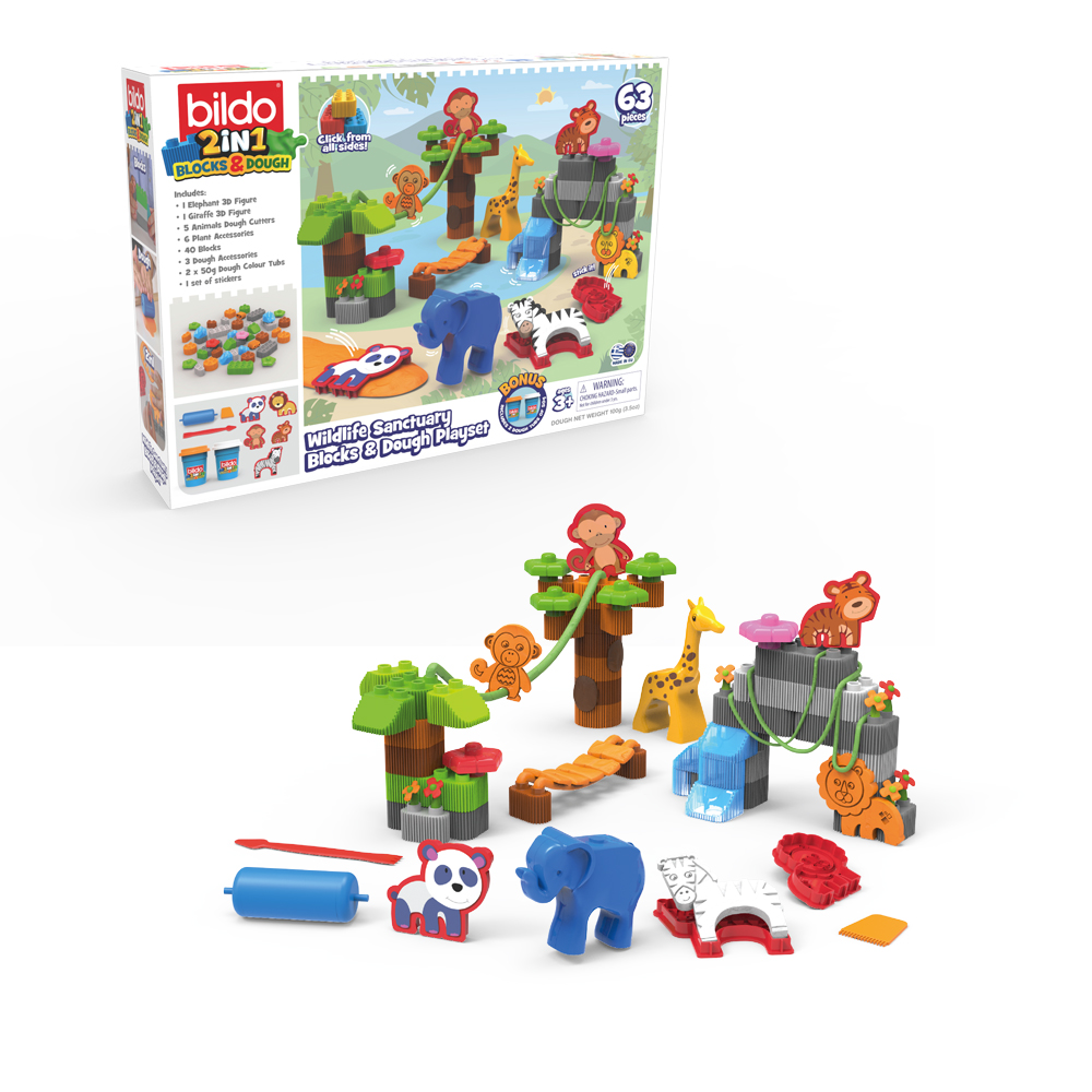 BILDO - Wildlife Sanctuary - Blocks & Dough Set - 63pcs