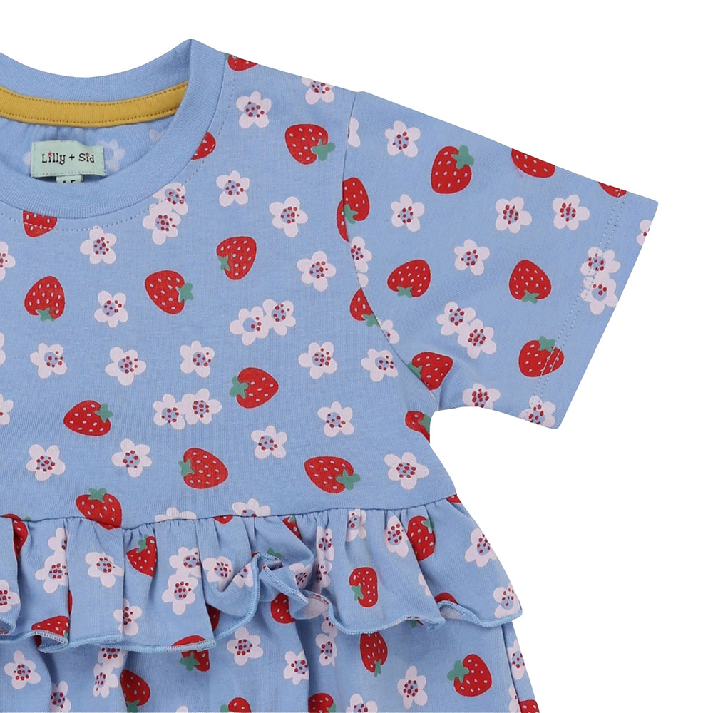 Lilly & Sid - Girl's Strawberry Printed Dress - Blue