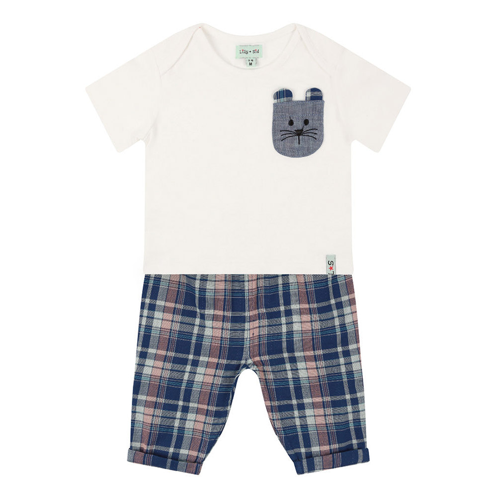 Lilly & Sid - 2pc-Set - Baby Boy's Check Printed T-Shirt & Trousers - Navy