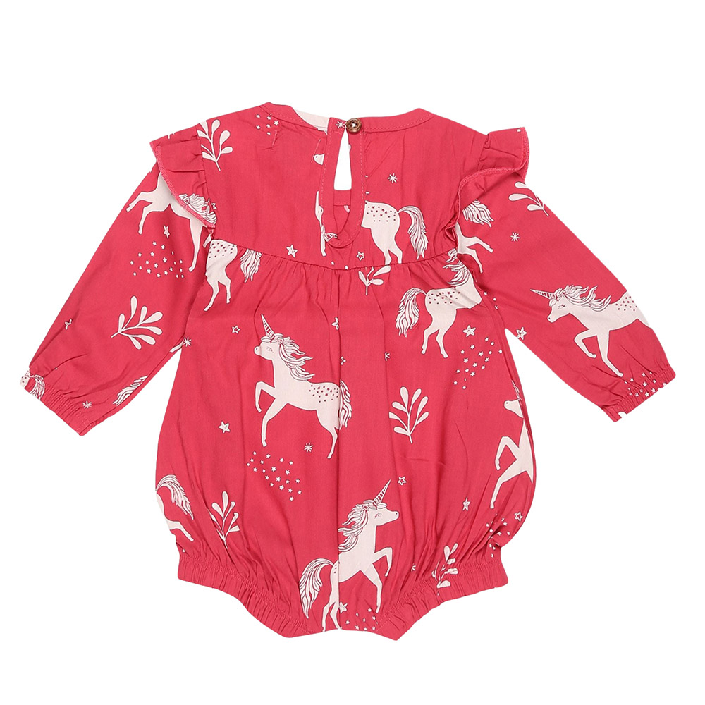 Lilly & Sid - Baby Girl's Unicorn Printed Romper - Red