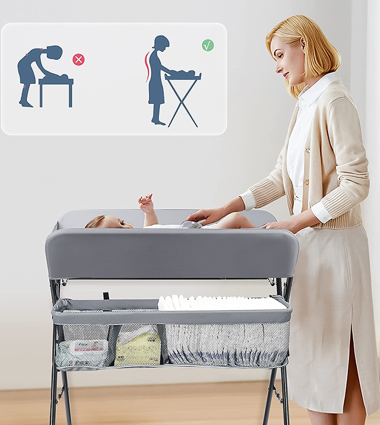 Little Angel Baby Changing Foldable Table With Storage Shelf - Grey