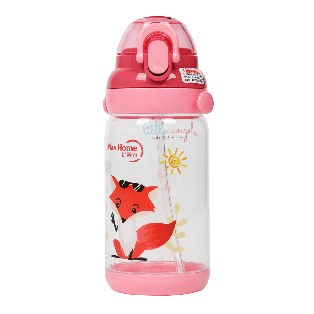 Little Angel - Kids Water Bottle with Straw Leakproof Flip Lid 300ml - Red