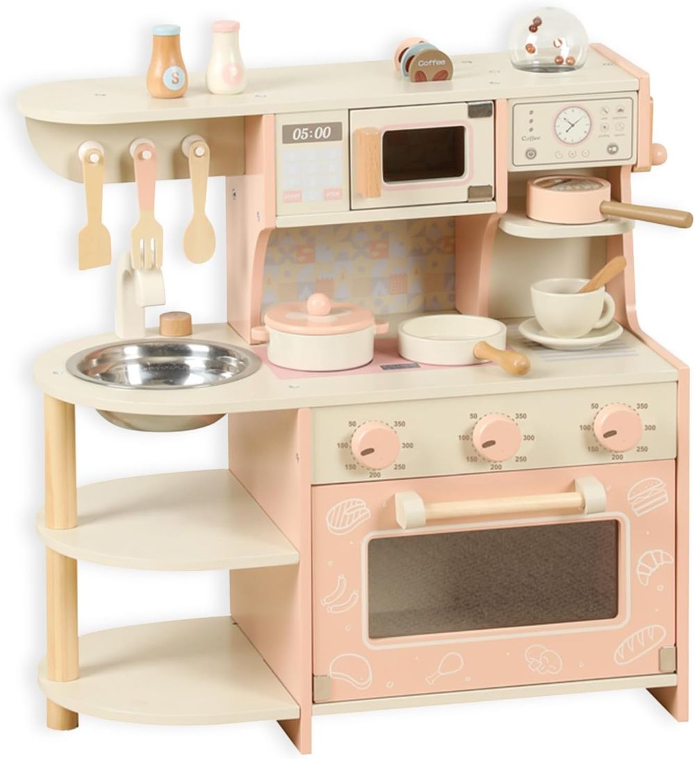 Little Angel Kids Wooden Play Kitchen Set With Accessories