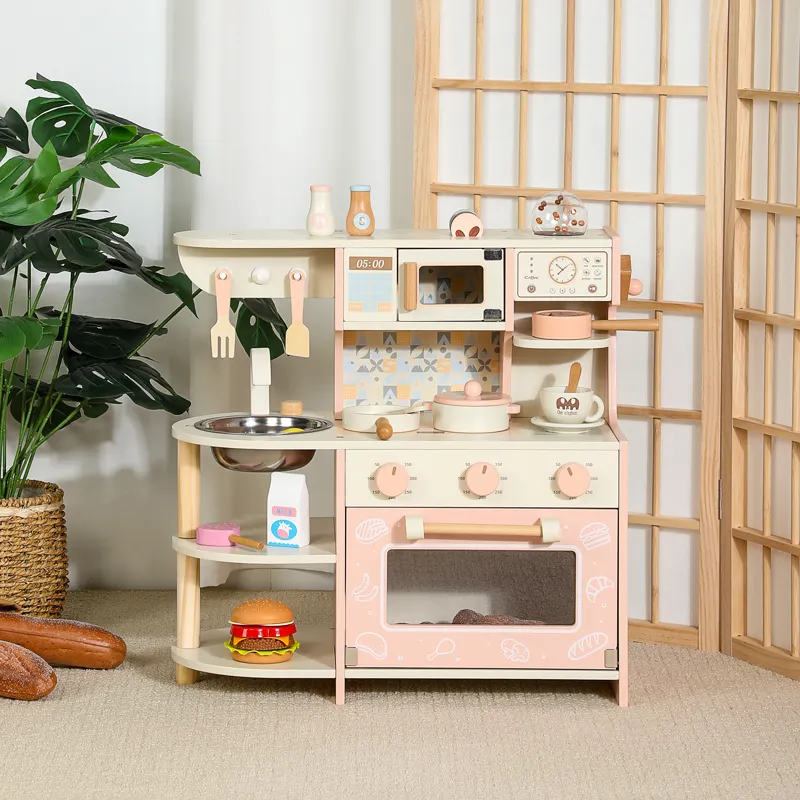 Little Angel Kids Wooden Play Kitchen Set With Accessories
