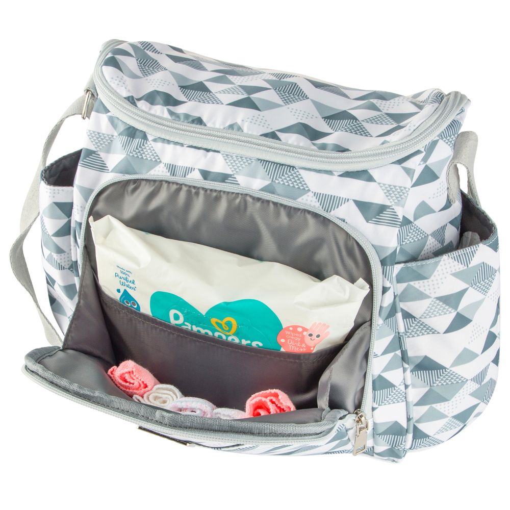 White&Grey - Mini Baby Diaper Bag With Changing Mat - Geometrical Pattern Grey
