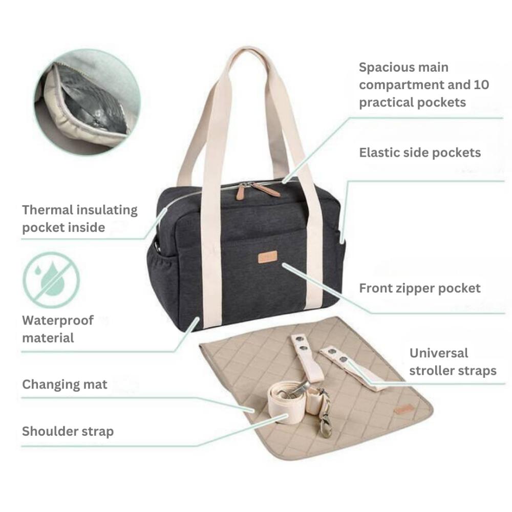 Beaba - Paris Diaper Bag - Dark Heather Grey