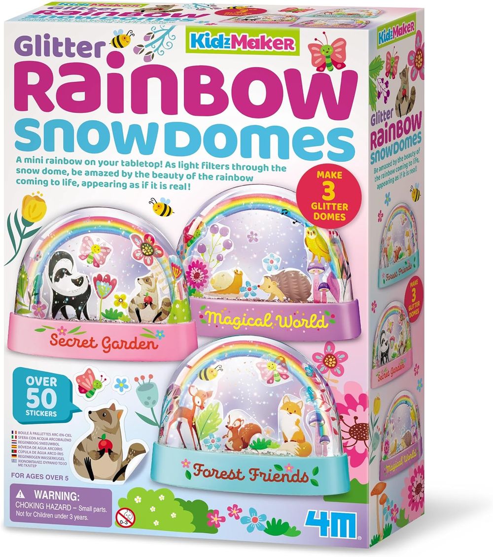 4M - KidzMaker Glitter Rainbow Snow Domes DIY Craft Kit - Multicolor