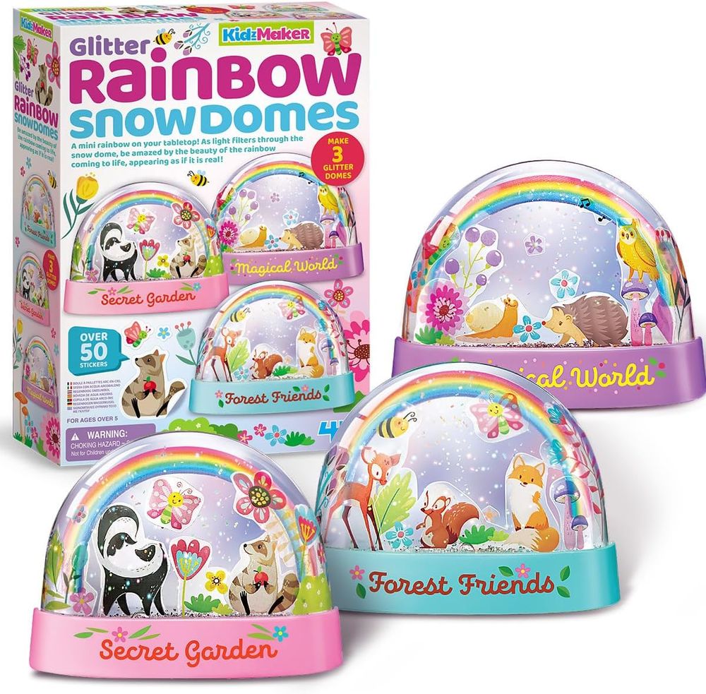 4M - KidzMaker Glitter Rainbow Snow Domes DIY Craft Kit - Multicolor