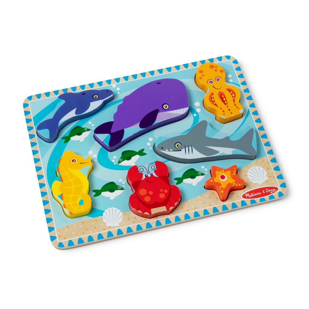 Melissa & Doug Wooden Chunky Puzzle Set - Sea Creatures - 7 Pcs