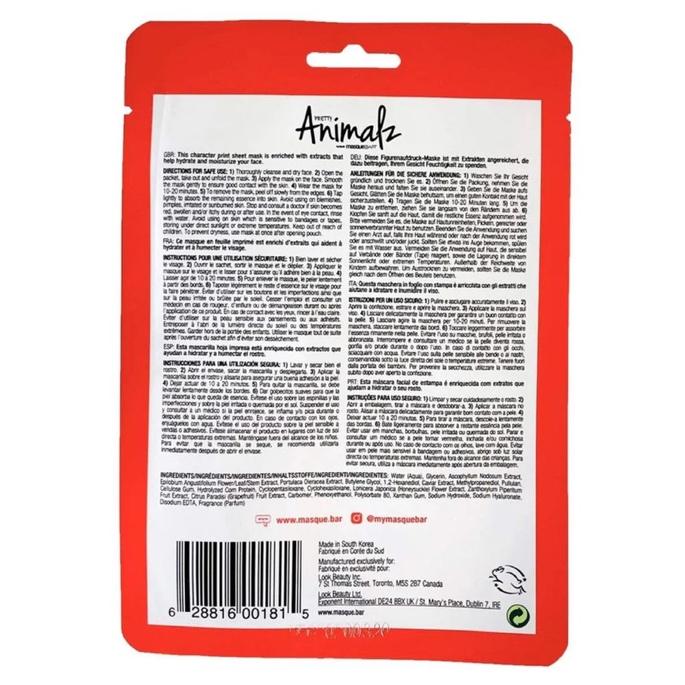 Masquebar - Pretty Animalz Kangaroo Hydrating Sheet Mask - 21ml