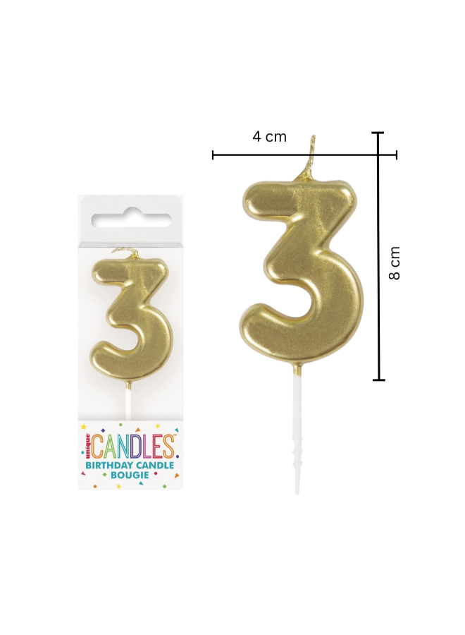 Unique - Number 3 Candle - Gold