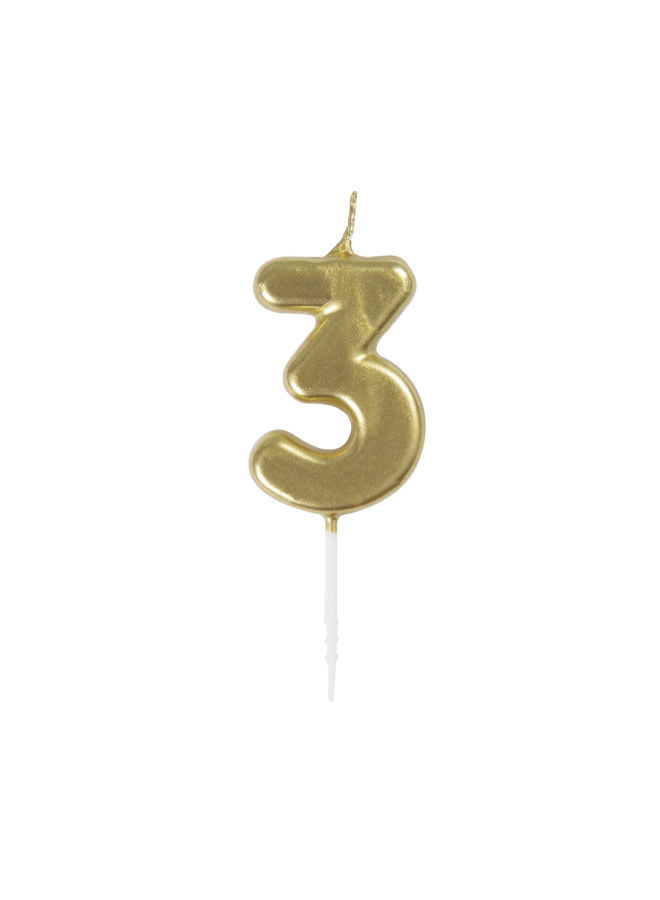 Unique - Number 3 Candle - Gold