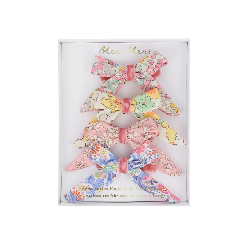 Meri Meri - Floral Pattern Bow Hair Clips - Multicolor - 4 Pcs