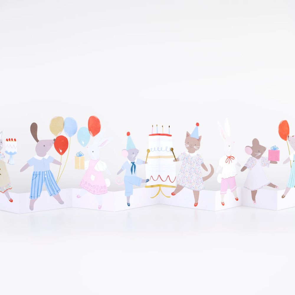 Meri Meri - Animal Friends Fold-Out Birthday Card - Multicolor