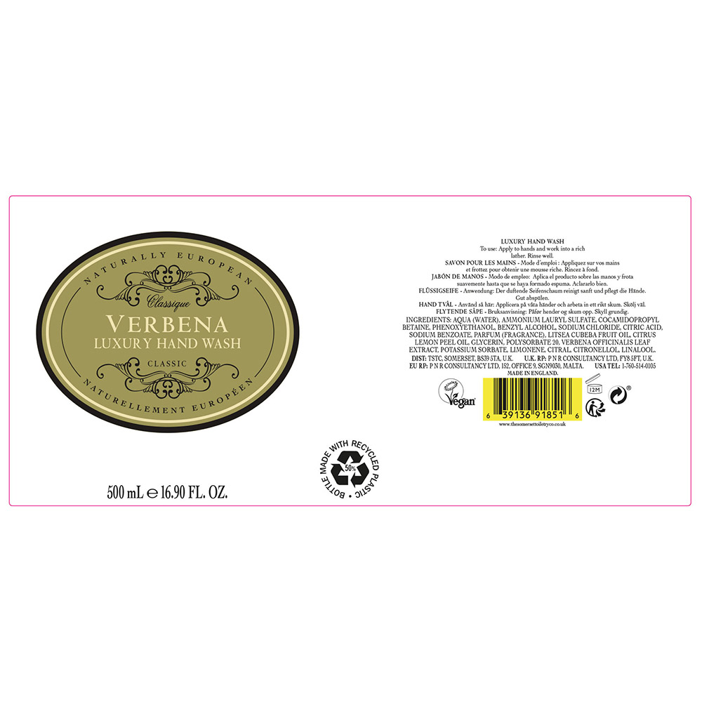 Naturally European - Hand Wash Bottle - Verbena - 500 ml