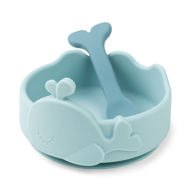 Done By Deer - Silicone Stick & Stay Bowl With Baby Spoon - Wally - Blue
