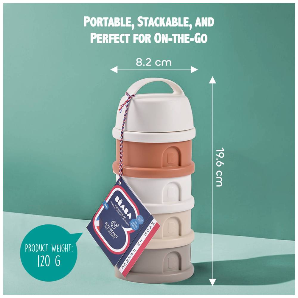 Beaba - Formula Milk Container 4 Compartments - Cotton White Terracotta