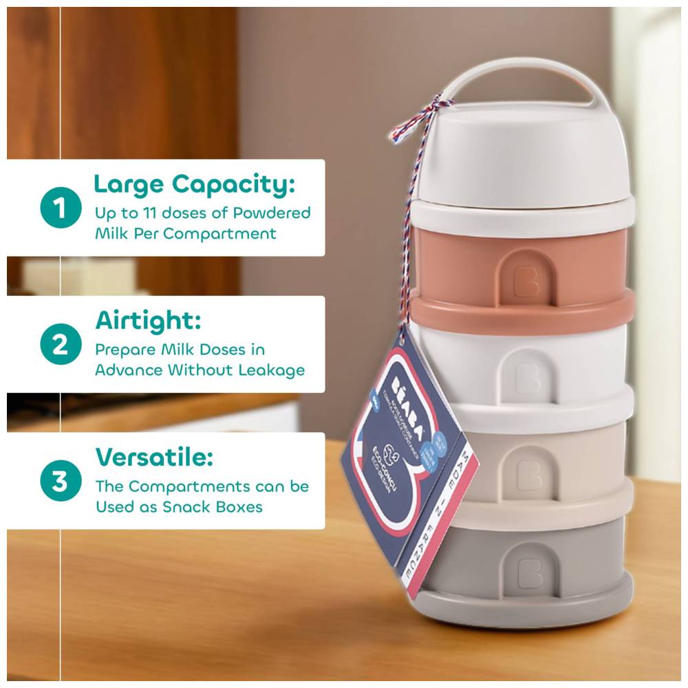 Beaba - Formula Milk Container 4 Compartments - Cotton White Terracotta