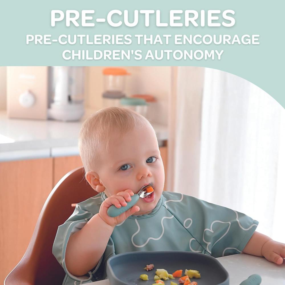 Beaba Pre-Cutlery Spoon And Fork Set - Sage Green - 2pcs