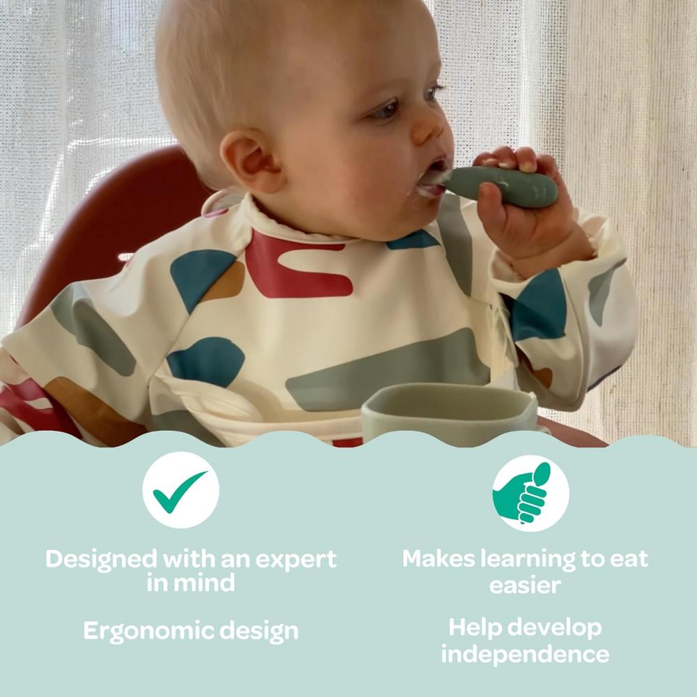 Beaba Pre-Cutlery Spoon And Fork Set - Sage Green - 2pcs