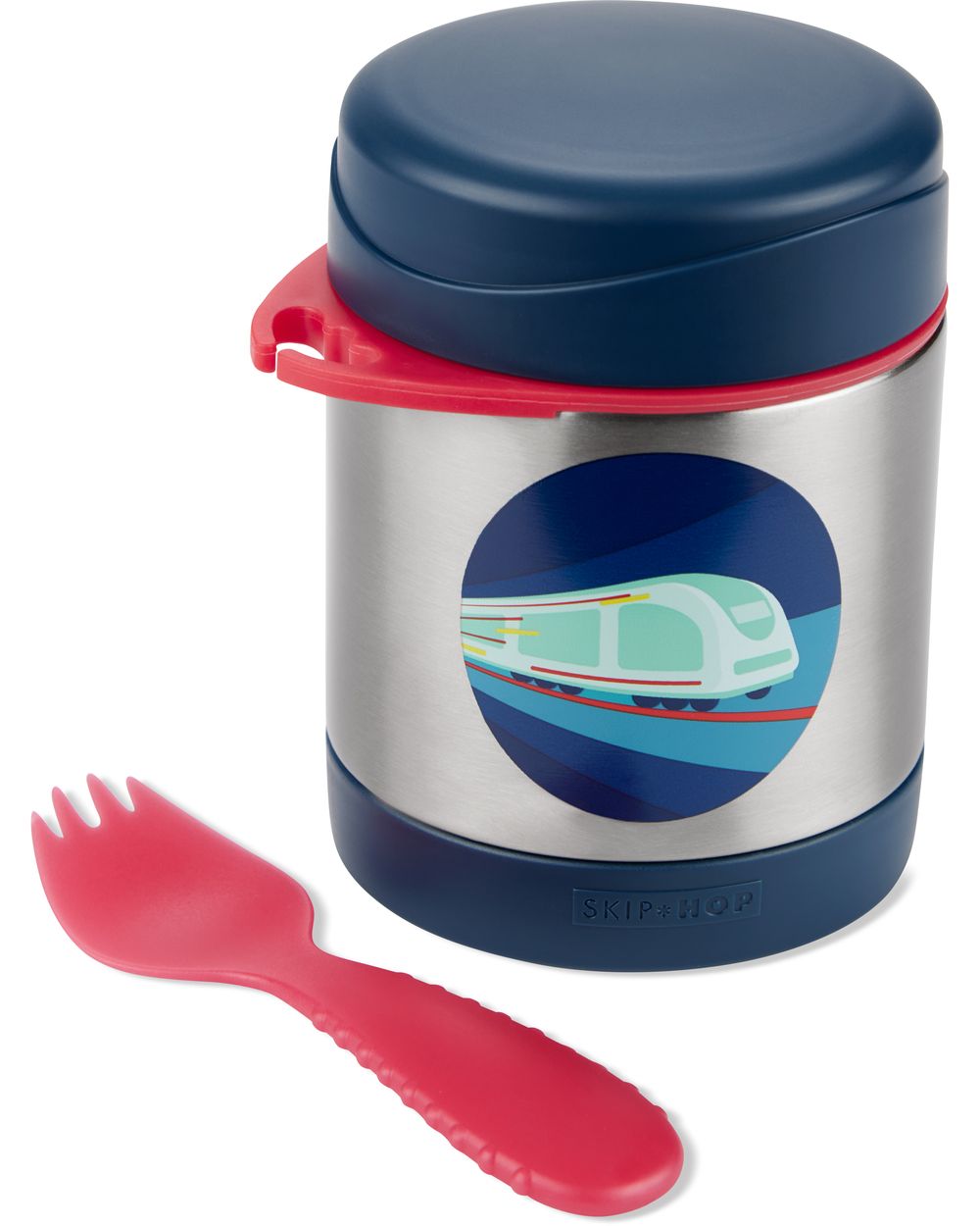 SkipHop - Spark Style Stainless Steel Food Jar With Spork - Train - 325 ml