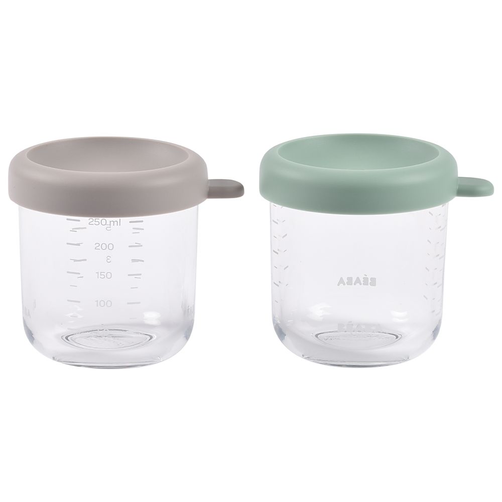 Beaba Conservative Glass Food Containers - Sage Green/Gazelle - 250 ml - 2pcs
