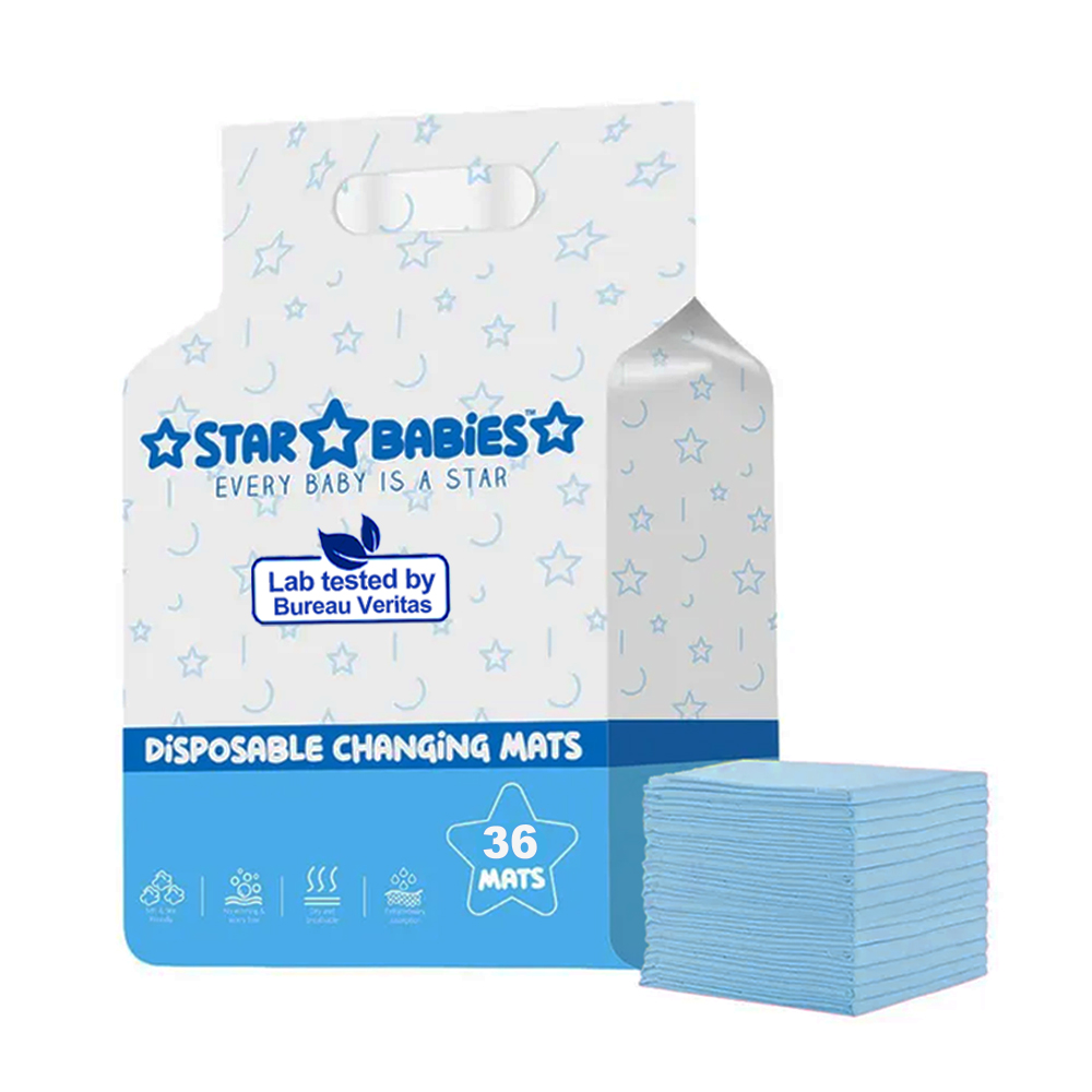 Star Babies - Disposable Changing mats (45x60cm) Large 36 Pcs - Packaging May Vary - Blue