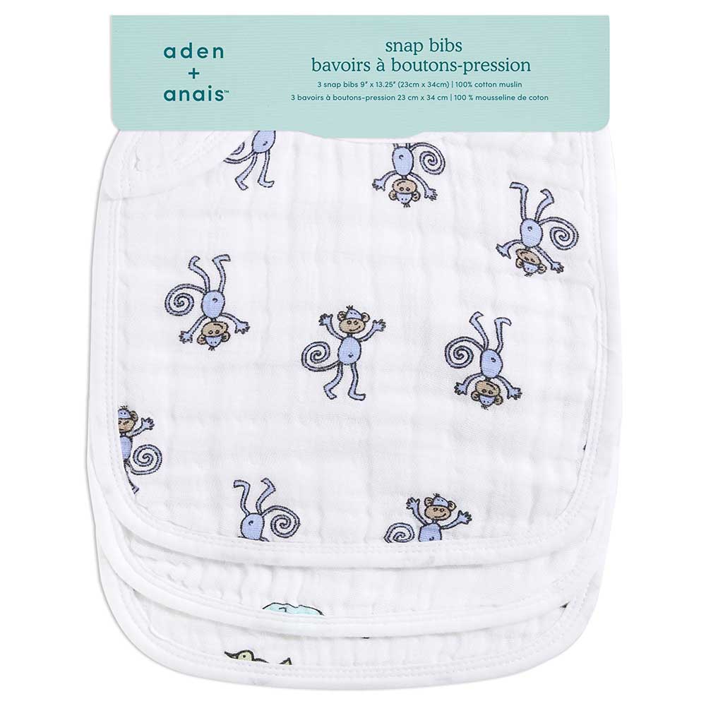 Aden + Anais - 3pc-Set - Cotton Muslin Snap Bibs - Jungle Jam