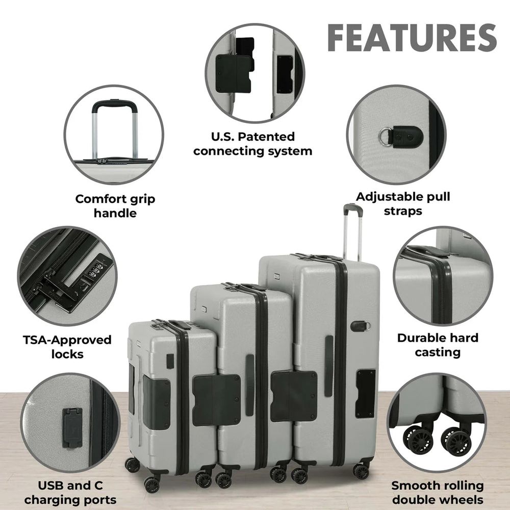 TACH - Connectable Luggage - Silver - 3pc-Set